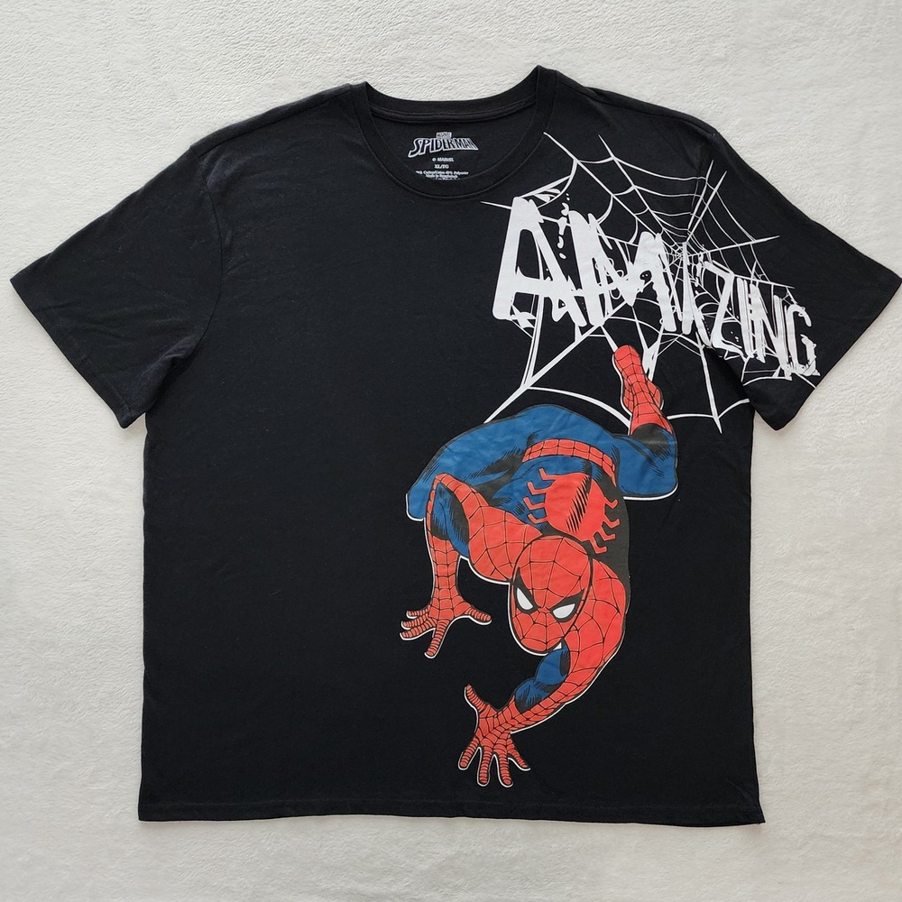Marvel Spiderman Graphic‎ T-Shirt Mens XL Black Red Amazing Spider Web Comic